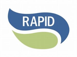 Blue white and green RAPID logo